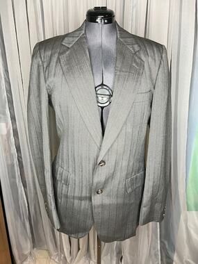 blazer herringbone striped  Vintage 1980s gray blue brown